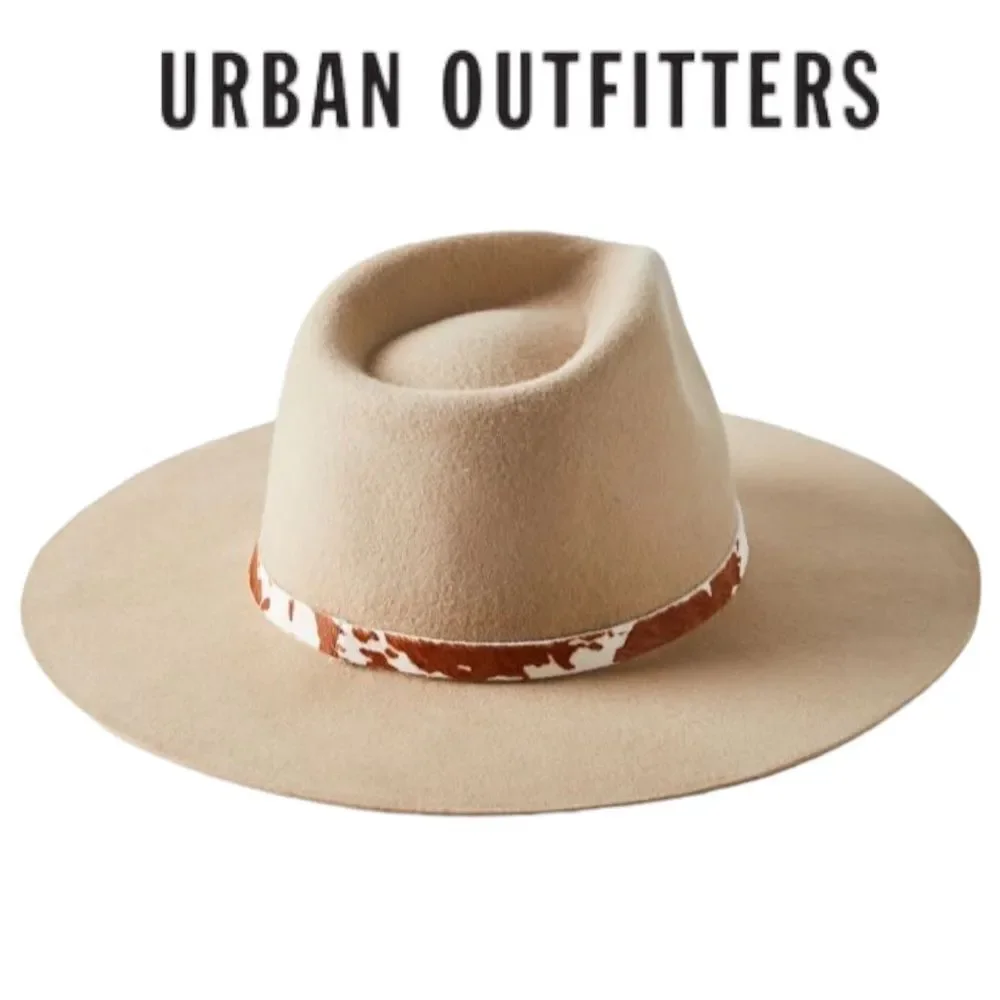 NEW Urban Outfitters UO Animal Print Trim Flat Brim Felt Fedora Hat